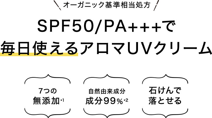 オーガニック基準相当処方 SPF50/PA+++で毎日使えるアロマUVクリーム